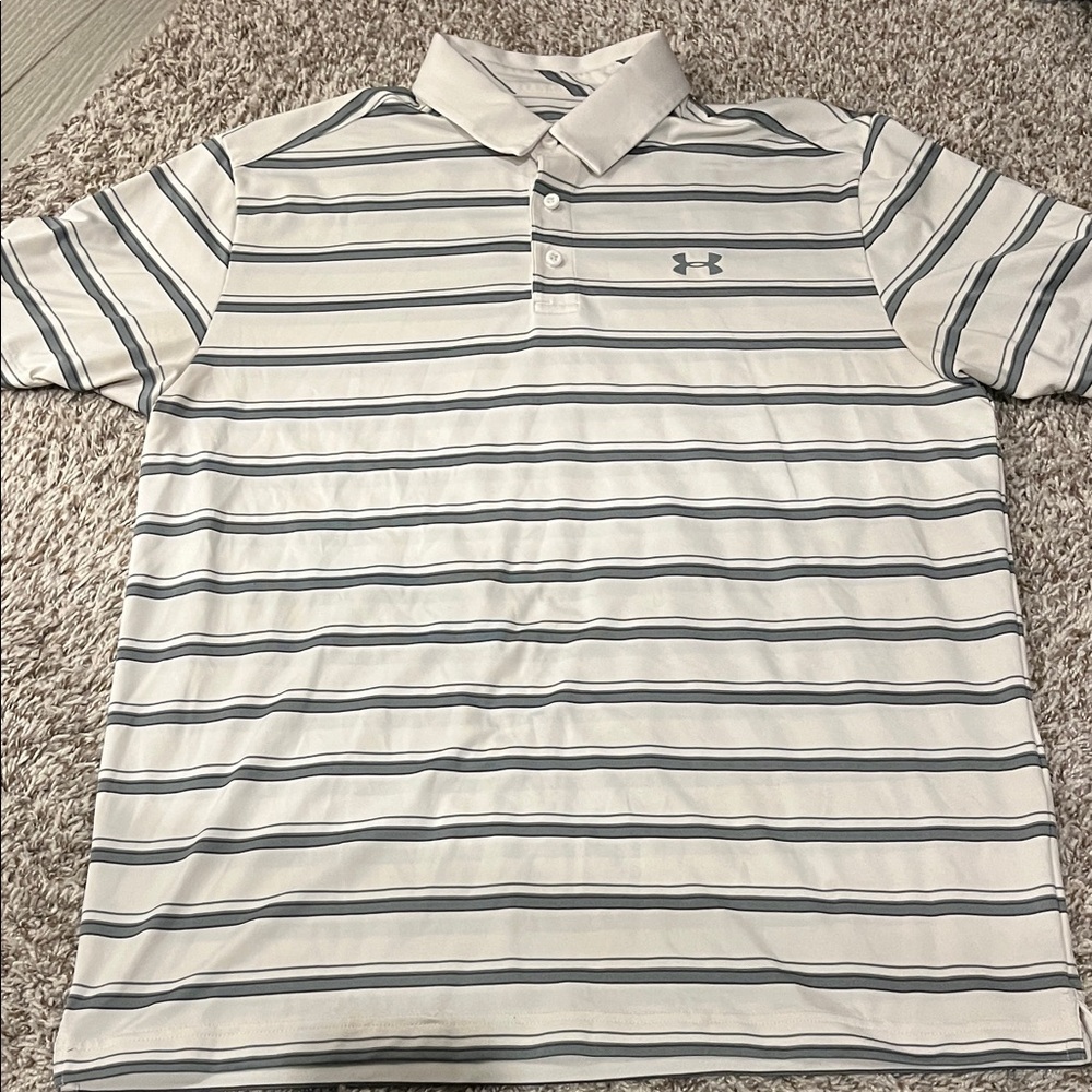 Under Armour Men's Polo Shirt in White and Gray Stripes